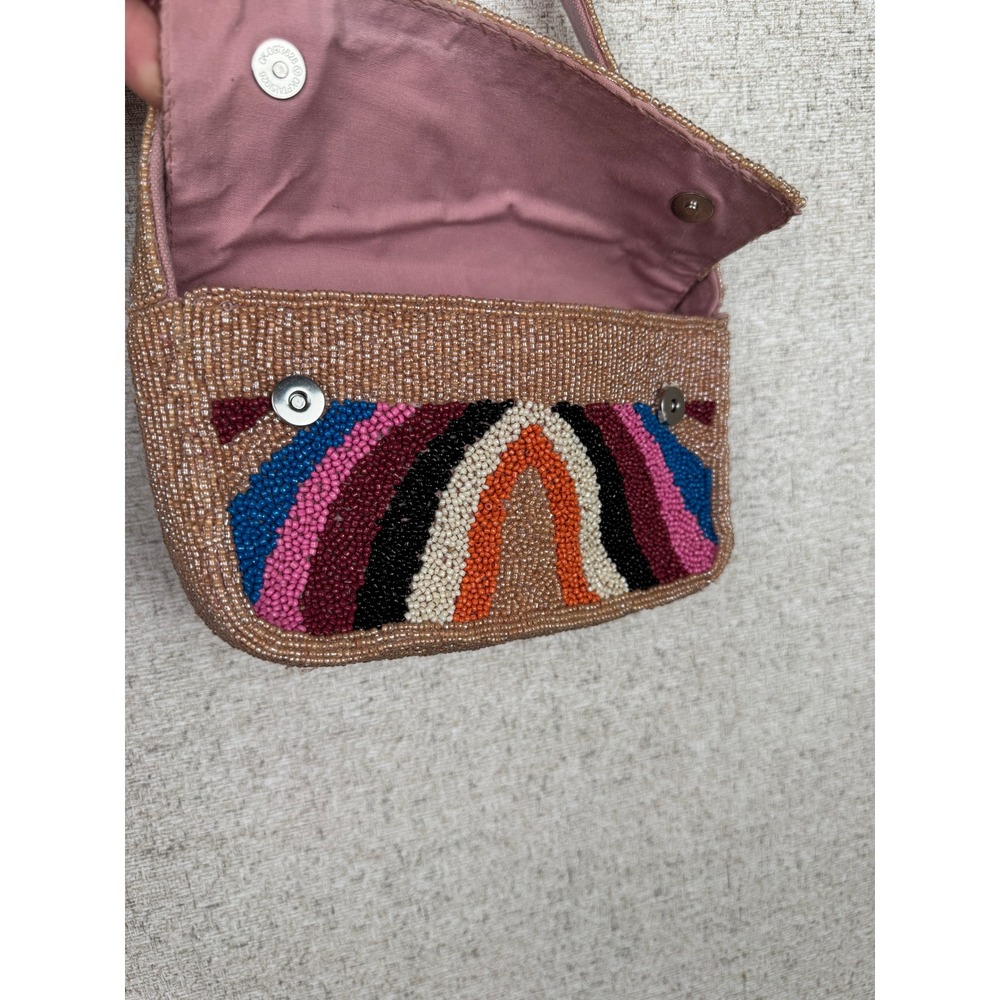 America & Beyond Soho Tan Tufted Beaded Shoulder Bag Multicolor Rainbow NWOT - Picture 10 of 13